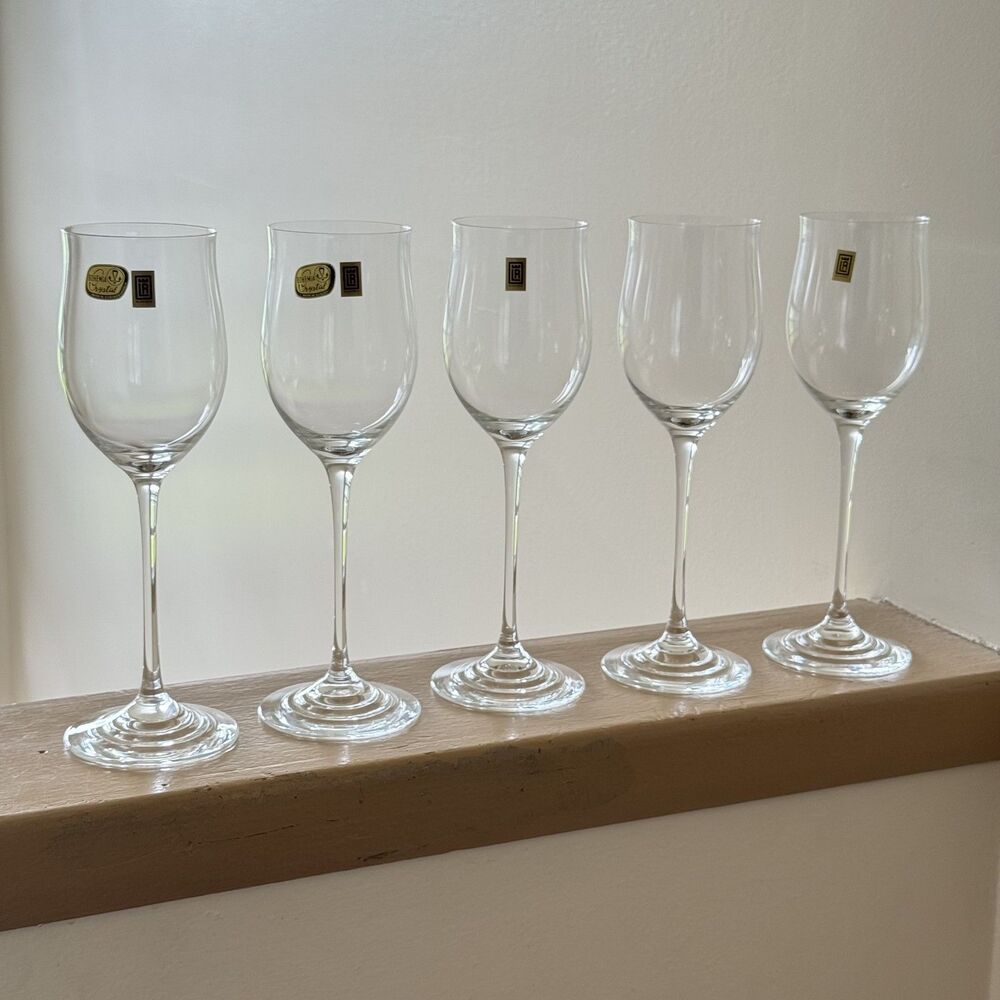 Vintage Bohemia Fine Crystal Stemmed Wine Glasses From The Czech Republic 5 Pcs
